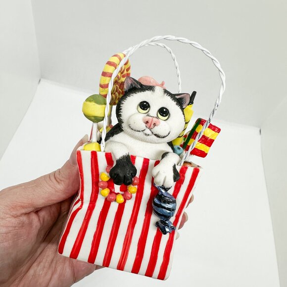 Comic Curious Cats Black White Cat Candy Cane Stripe Red Baker Holiday Birthday - Picture 2 of 8